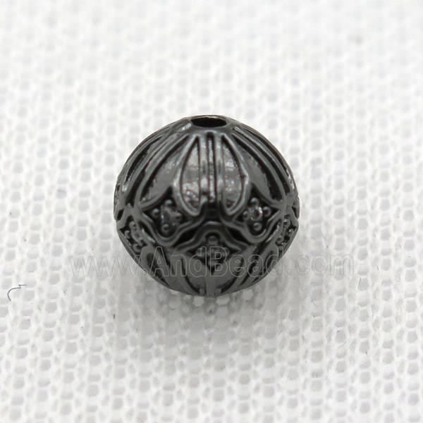 round copper beads paved zircon, black plated