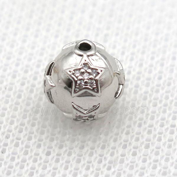 round copper beads paved zircon, platinum plated
