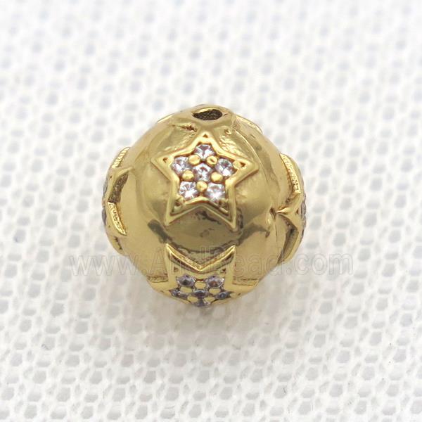 round copper beads paved zircon, gold plated