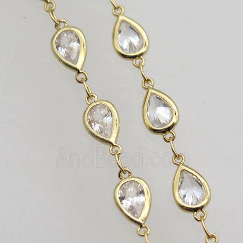 teardrop Zircon Chain, copper, gold plated