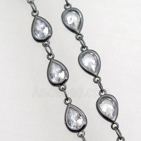 copper chain with teardrop zircon, black plated