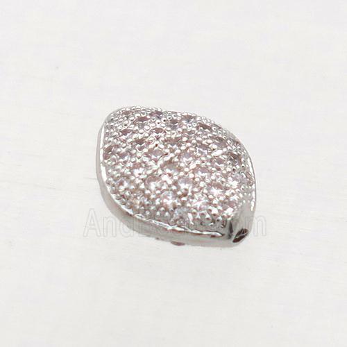 copper oval beads paved zircon, platinum plated