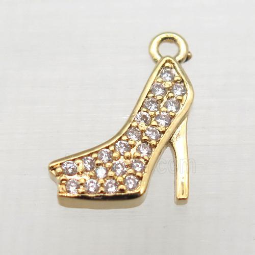 copper pendant pave zircon, high-heel shoes, gold plated