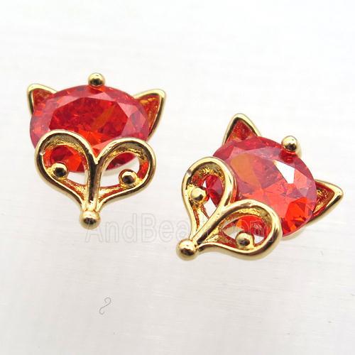 copper foxhead pendant paved zircon, gold plated
