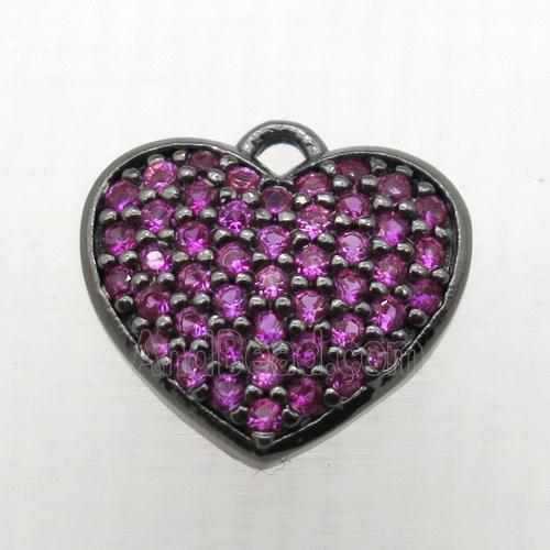 copper heart pendant paved hotpink zircon, black plated
