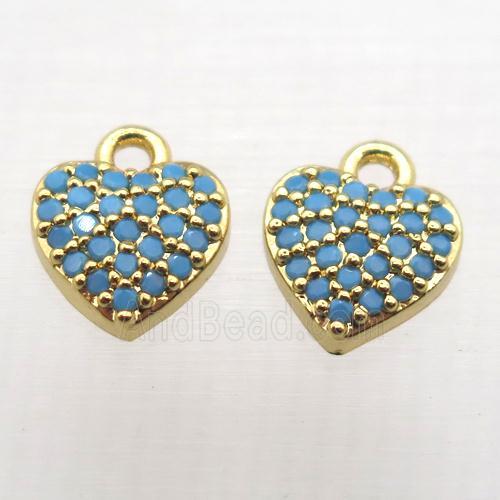 copper heart pendant paved zircon, turq, gold plated