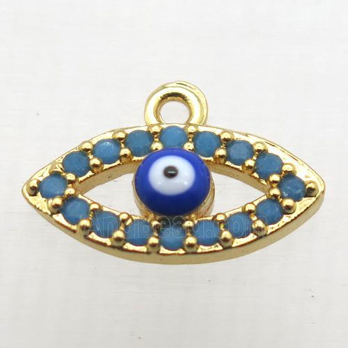 copper eye pendant paved zircon, turq, gold plated