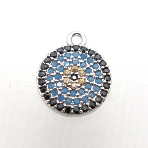 copper circle pendant paved zircon, platinum plated