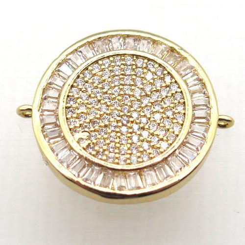 copper circle connector paved zircon, gold plated