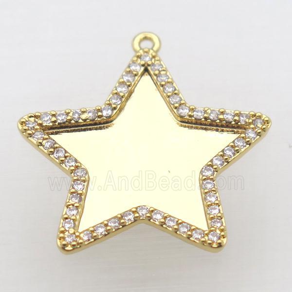 copper star pendant paved zircon, gold plated