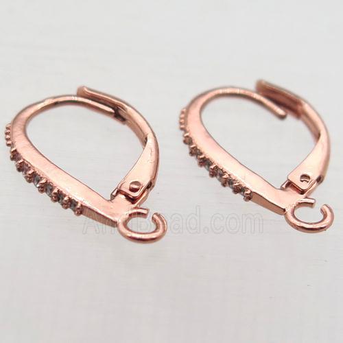 copper leaveback earring paved zircon, rose gold