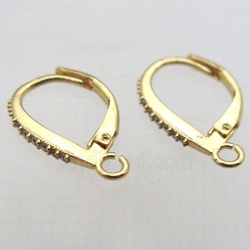 copper leaveback earring paved zircon, gold plated
