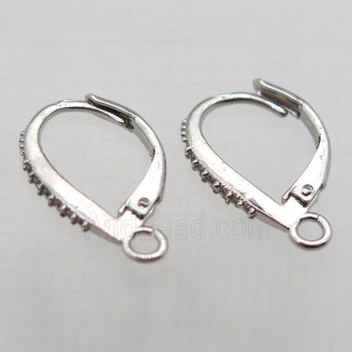 copper leaveback earring paved zircon, platinum plated