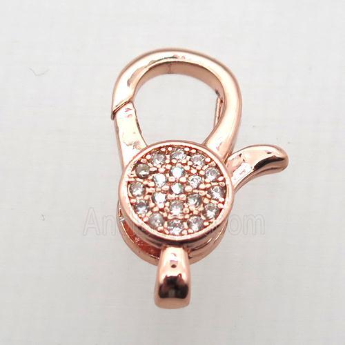 copper Lobster Clasp pave zircon, rose gold