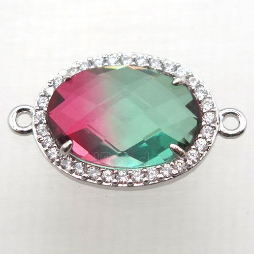 Crystal Glass oval connector with zircon, copper, platinum plated
