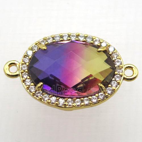 Crystal Glass oval connector with zircon, copper, gold plated