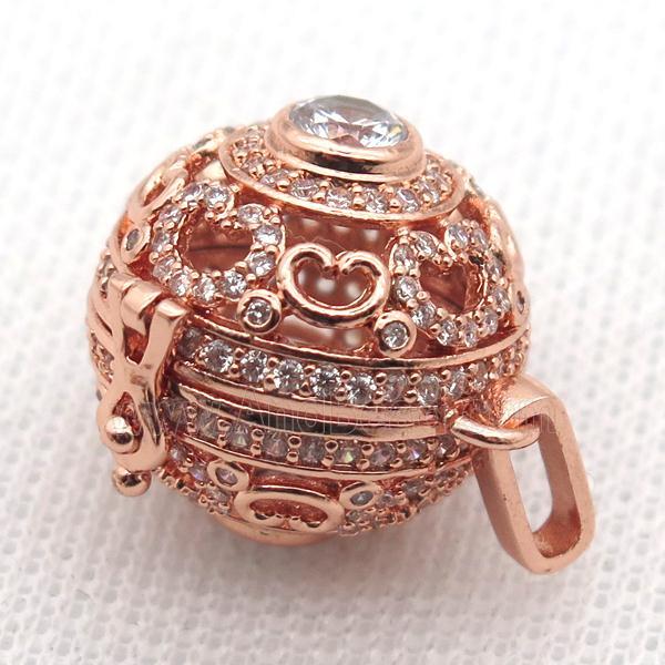 round copper hollow Locket pendant pave zircon, rose gold
