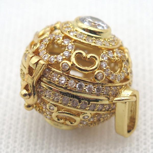 round copper locket pendant pave zircon, gold plated