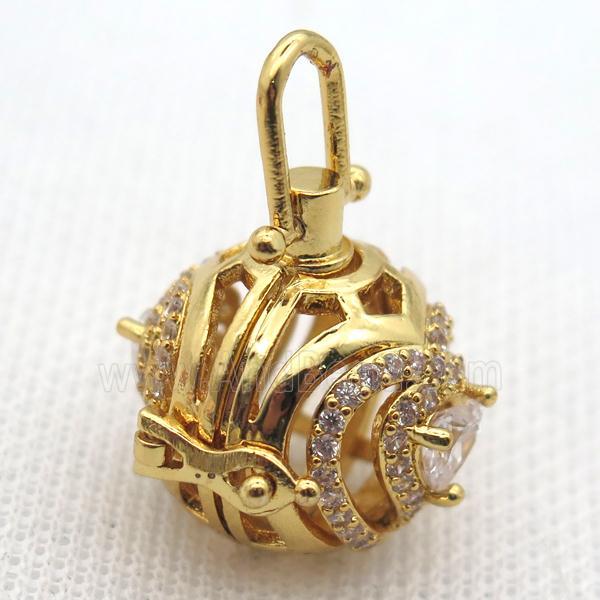 copper locket pendant pave zircon, gold plated