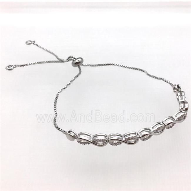 copper bracelet pave zircon, Adjustable, platinum plated