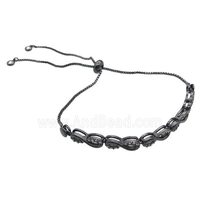 copper bracelet pave zircon, Adjustable, black plated