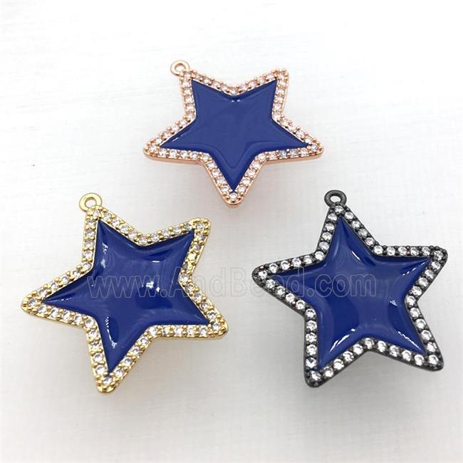 copper star pendant pave zircon with deepblue Enameling, mixed