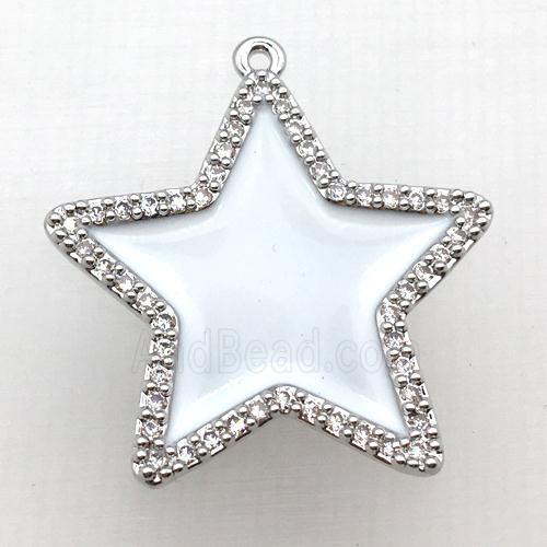 copper star pendant pave zircon with white Enameling, platinum plated