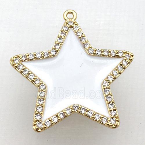 copper star pendant pave zircon with white Enameling, gold plated