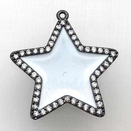 copper star pendant pave zircon with white Enameling, black plated