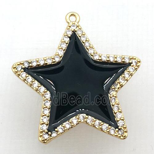 copper star pendant pave zircon with black Enameling, gold plated