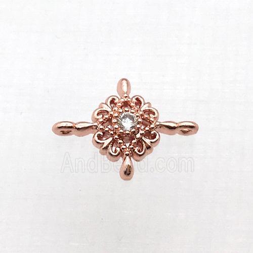 copper flower connector pave zircon, rose gold