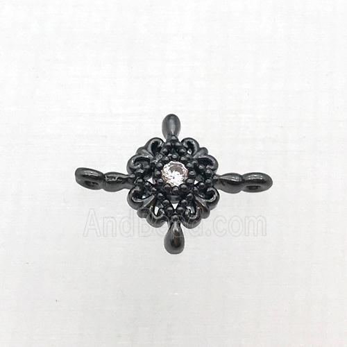 copper flower connector pave zircon, black plated