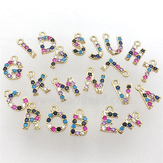 copper Letter charm Pendant pave zircon, gold plated, mix color