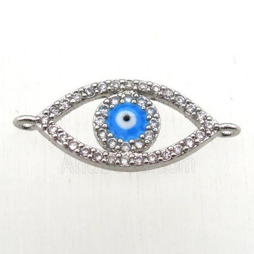 copper evil eye connector pave zircon, platinum plated