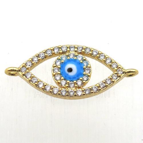 copper evil eye connector pave zircon, gold plated