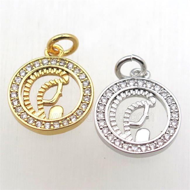 copper circle pendant pave zircon, mixed