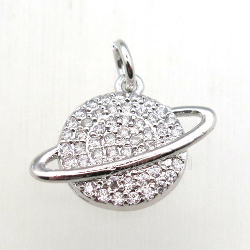 copper earth pendant pave zircon, platinum plated