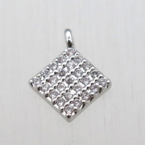 copper square pendant pave zircon, platinum plated