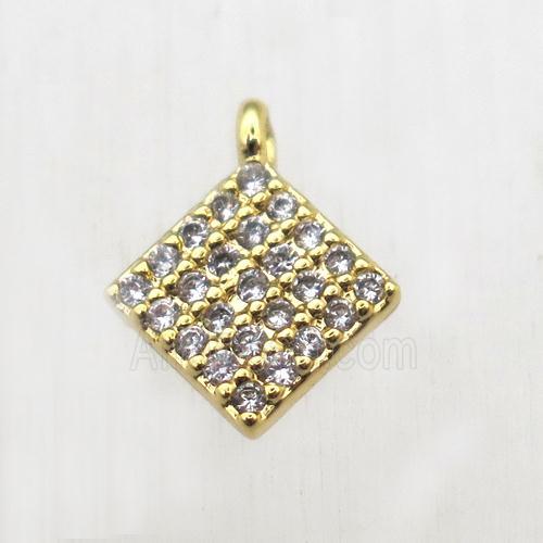 copper square pendant pave zircon, gold plated