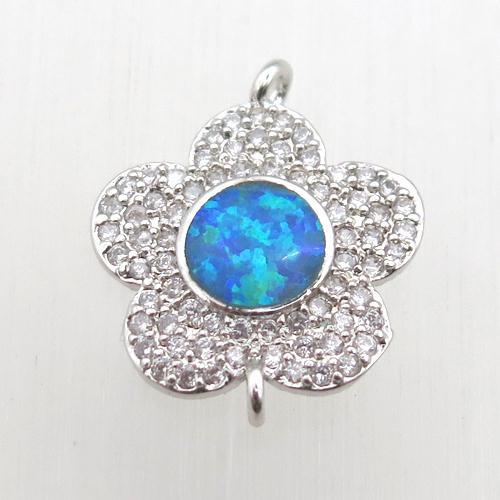 copper flower connector pave zircon with fire opal, platinum plated