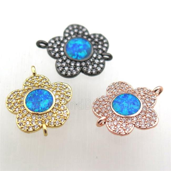 copper flower connector pave zircon with fire opal, mixed color