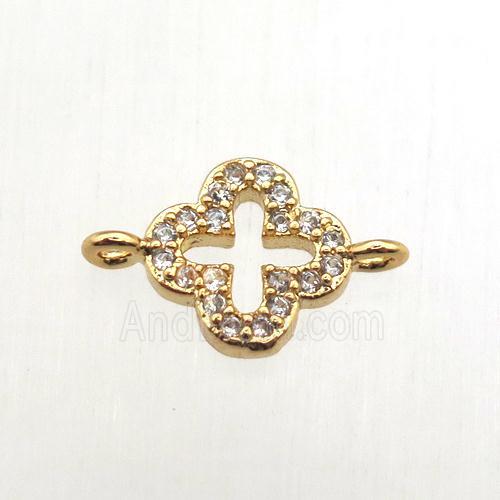 copper clover connector pave zircon, gold plated