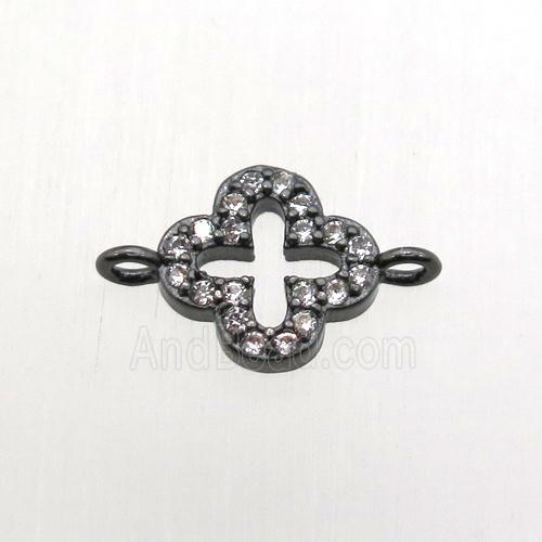 copper clover connector pave zircon, black plated