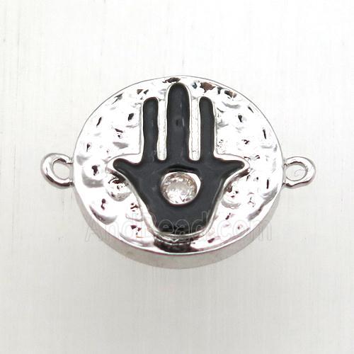 copper hamsahand connector pave zircon, platinum plated