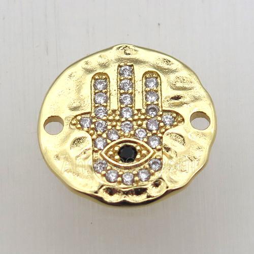 copper hamsahand connector pave zircon, gold plated