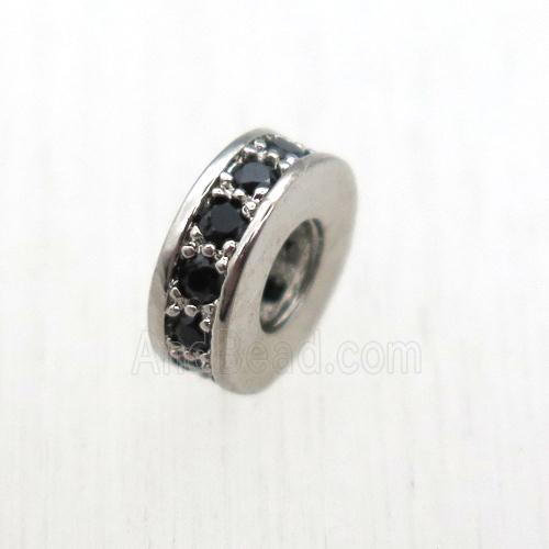 copper heishi beads pave zircon, platinum plated
