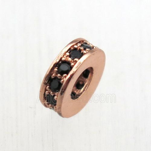 copper heishi beads pave zircon, rose gold