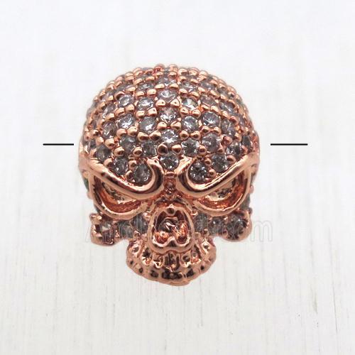 copper skull beads pave zircon, rose gold
