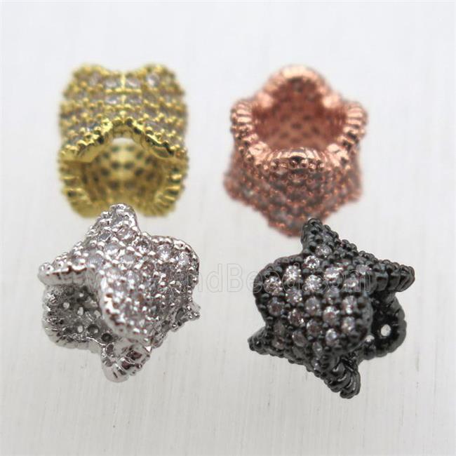 copper tube beads pave zircon, large hole, mixed color