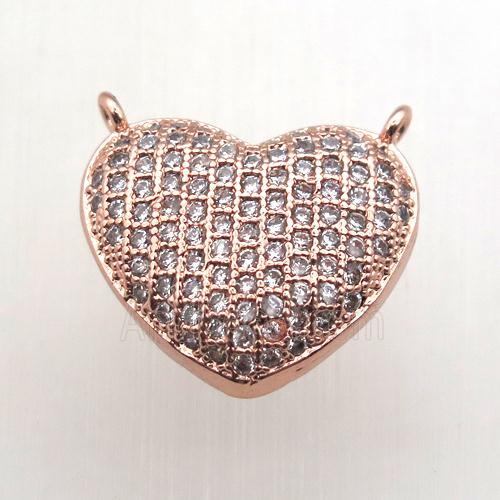 copper heart pendant pave zircon with 2loops, rose gold